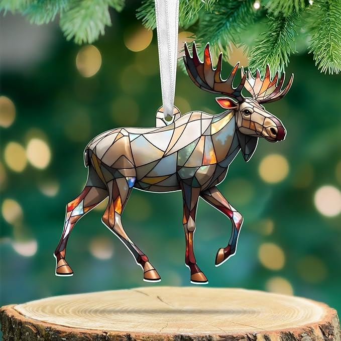 FLAGWIX Christmas Moose Gifts for Women Men - Acrylic Christmas Ornaments 2025 - Moose Ornament, Deer Ornaments for Tree, Deer Hunter Gifts for Mom Dad Family Friend, Outdoor Reindeer Decorations