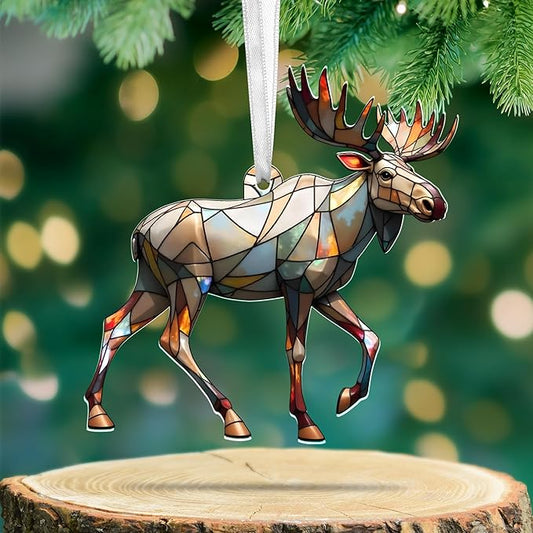 FLAGWIX Christmas Moose Gifts for Women Men - Acrylic Christmas Ornaments 2025 - Moose Ornament, Deer Ornaments for Tree, Deer Hunter Gifts for Mom Dad Family Friend, Outdoor Reindeer Decorations
