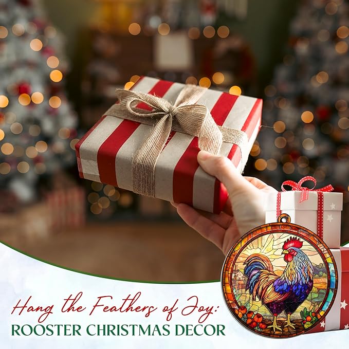 OASSIE Chicken Ornaments for Christmas Tree - Suncatcher Christmas Ornaments 2025 - Chicken Gifts for Women Men, Rooster Gifts for Women Animal Farmhouse Lovers, Rustic Home Decor