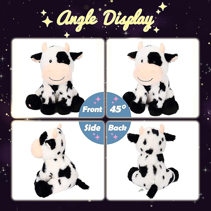 Hopearl LED Plush Smile Cow Light up Stuffed Animal Diary Cattle Floppy Night Lights Glow in The Dark Birthday Festival for Kids Toddler Girls, 11''