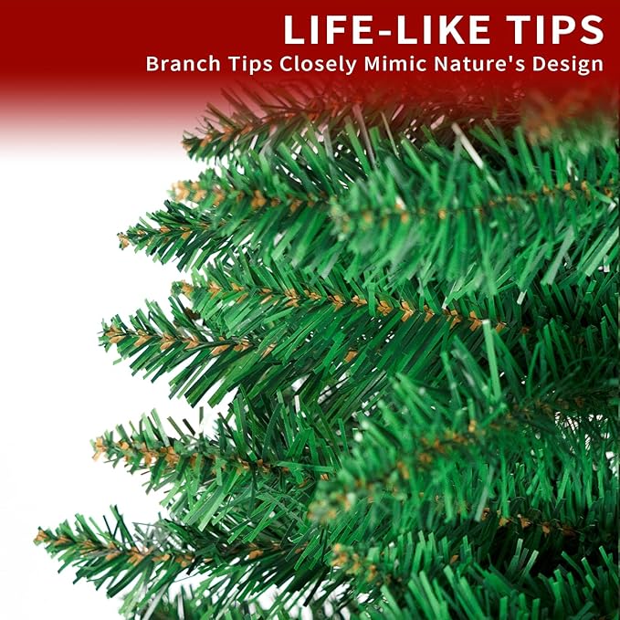 6FT Christmas Tree,Artificial Pencil Christmas Tree with 400 Branch Tips,Xmas Tree with Solid Metal Foldable Stand Perfect for Indoor&Outdoor,Christmas Decoration for Party by DNKMOR