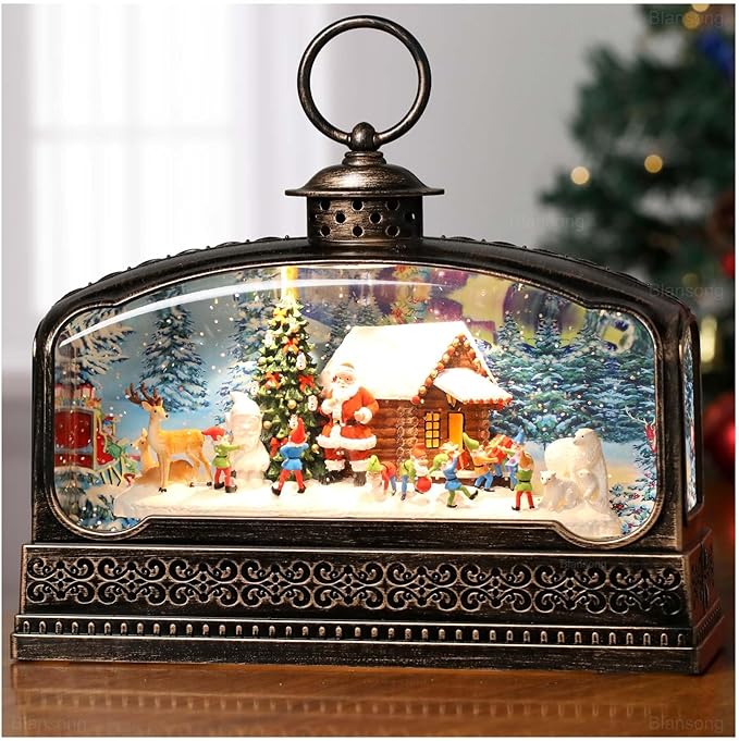 Christmas Snow Globe Christmas Decorations for Home Santa Claus Gnome Polar Bear Reindeer Christmas Tree Snowman House with Timer Music