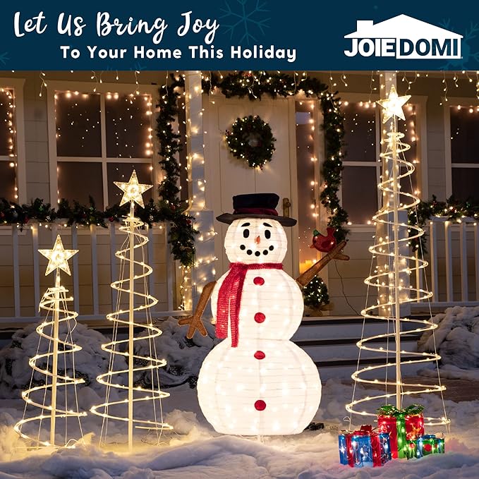 Joiedomi Snowman Christmas Decoration Outdoor, 160 LED Lighted Christmas Holiday Decorations, Collapsible Snowman Yard Lights Backyard Garden Lawn Xmas Decor, Snowman with Bird