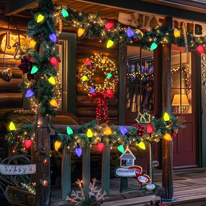 50 LED C7 Christmas Lights, 31FT C7 LED Christmas String Lights Lights Vintage Christmas String Lights Plug in Waterproof for Indoor Room Outdoor Party Garden Yard Roof Tree Christmas Decor