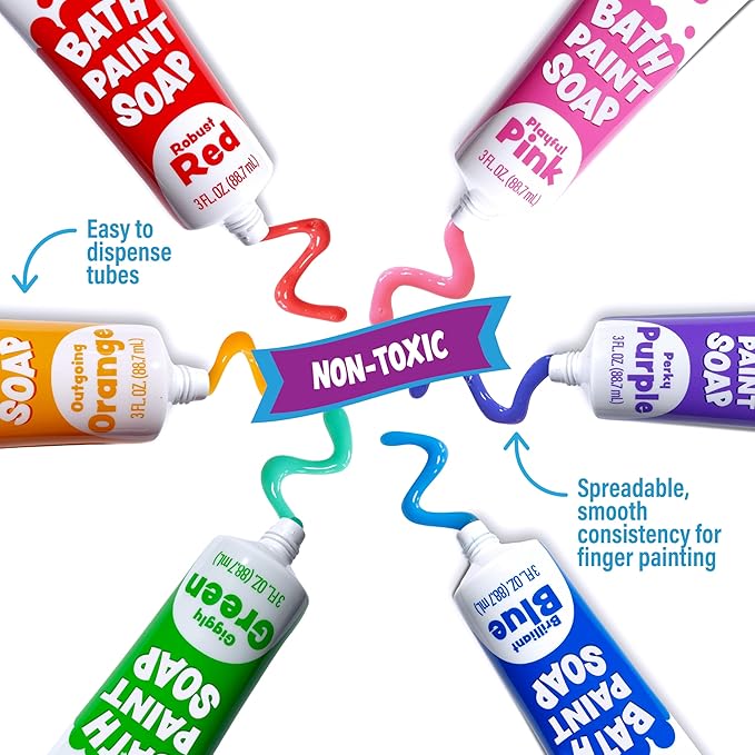 Tub Works® Bath Paint Soap, 36 Pack | Non-Toxic, Washable Bath Paint for Toddlers & Kids Bath | Toddler Bath Toys for Finger Painting in the Tub | Classic, Pastel, Neon & Sparkling Bath Colors