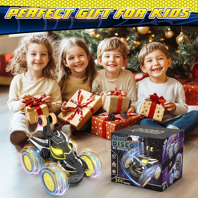 Remote Control Car Stunt RC Cars 360° Rotating with 2.4GHz Rechargeable Wheel Lights Toys Car Gift for Boys 3 4 5 6 7 8 9 10 11 12 (Black)