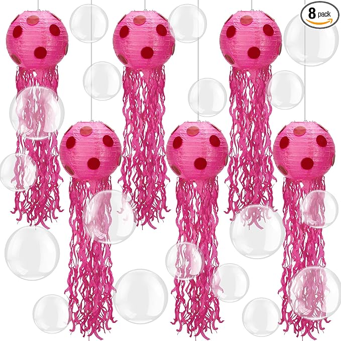 6 Set Sponge Party Hanging Jellyfish Decorations 8 Inch Jellyfish Paper Lanterns with 100 Pcs 5 Inch 10 Inch Clear Balloons Jellyfish Hanging Decor for Birthday Party Ocean Decorations