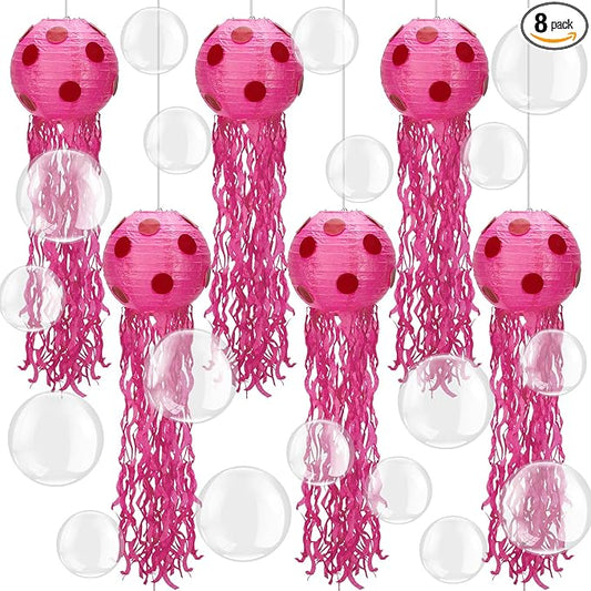 6 Set Sponge Party Hanging Jellyfish Decorations 8 Inch Jellyfish Paper Lanterns with 100 Pcs 5 Inch 10 Inch Clear Balloons Jellyfish Hanging Decor for Birthday Party Ocean Decorations