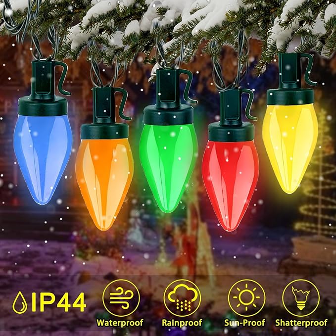 50 LED C7 Christmas Lights, 31FT C7 LED Christmas String Lights Lights Vintage Christmas String Lights Plug in Waterproof for Indoor Room Outdoor Party Garden Yard Roof Tree Decor