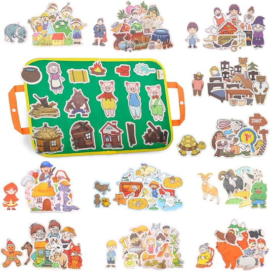 CHEFAN 12 Pack Felt Board Stories Set,Fairy-Tales Flannel Board Stories with a Foldable Board for Preschool Activities,Included Three Little Pigs,Little Red Riding Hood and The Mitten