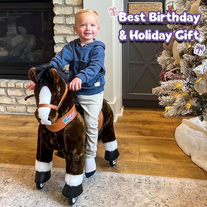 PonyCycle Ride on Horse for Kids Riding Horse Pony Toys (30" Height/Size 3) Giddy up Rocking Horse Classic Model U with Brake Plush Animal for Indoor & Outdoor Activities Chocolate Brown Ux321