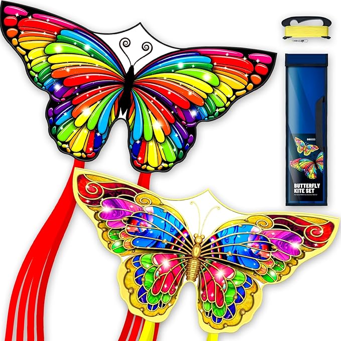 Butterflys for Kids, Beautiful Kite Easy to Fly for Beginners with 328 ft Line & Line Winder, Easy to Fly for Beach Trip and Outdoor Activities (Butterfly Kite Set 2)