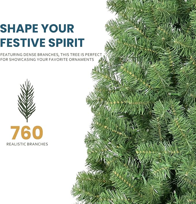 Kadunmina 6FT Artificial Christmas Tree, Premium Unlit Hinged Fake Xmas Tree with 760 Branch Tips, Green Realistic Holiday Trees for Home, Office, Foldable Metal Stand