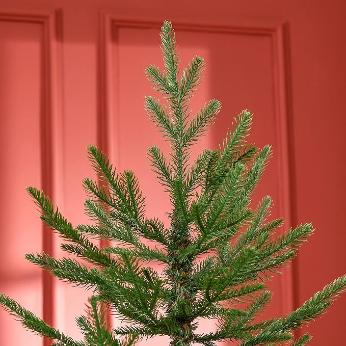 HOMCOM 6 Foot Artificial Christmas Tree, Nordic Pine Hinged Xmas Tree with 795 Realistic Branches, Wide Steel Base, Auto Open, Green