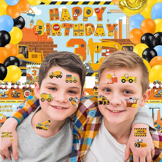 Cars and Trucks Temporary Tattoo for Kids - 50PCS Cars Construction Tractor Tattoos Party Birthday Decorations Excavator Construction Vehicle Tattoo Body Sticker for Kids Boys Girls Party Bag Filler