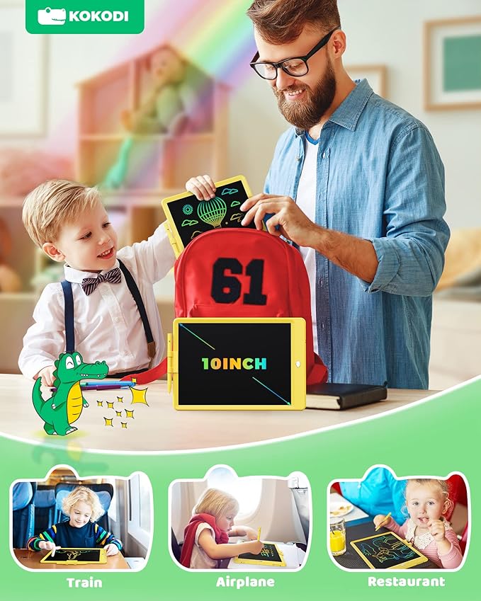 KOKODI LCD Writing Tablet, 10 Inch Colorful Doodle Board Drawing Tablet, Erasable Reusable Electronic Drawing Pads, Educational and Learning Toy for 3-6 Years Old Boy and Girls