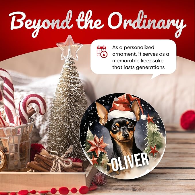 Miniature Pinscher Personalized Dog Ornament - Pet Ornament for Christmas Tree - 3" Round Ceramic - Printed in USA - Choose from 200 Breeds - Dog Mom & Dad - Xmas Decoration DOG0142