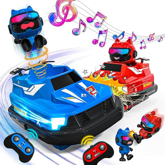 2 Pack Remote Control Cars Toys, RC Bumper Cars with Light & Music for Age 6 Years Old,RC Battle Stunt Race Car Cool Birthday Gift for 6 7 8 Year Old Kids Boys Girls (Red&Blue)