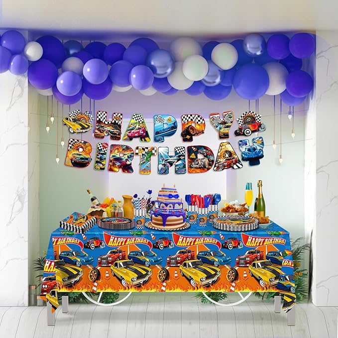 194pcs Birthday Party Decorations Supplies Race Car Plates Napkins Banner Tablecloth Disposable Parper Cups Straws Tableware Set for Kids Boys Birthday Decor 24 Guests