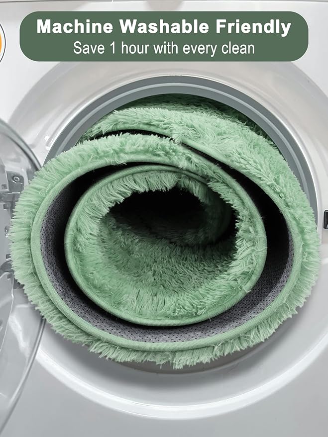 ONASAR Sage Green Round Area Rugs 5ft, Fluffy Soft Bedroom Circle Rug for Kids Girls Boys Teen Room, Cute Furry Plush Shaggy Carpet Floor Mat for Nursery Living Room Playroom Dorm Home Decor