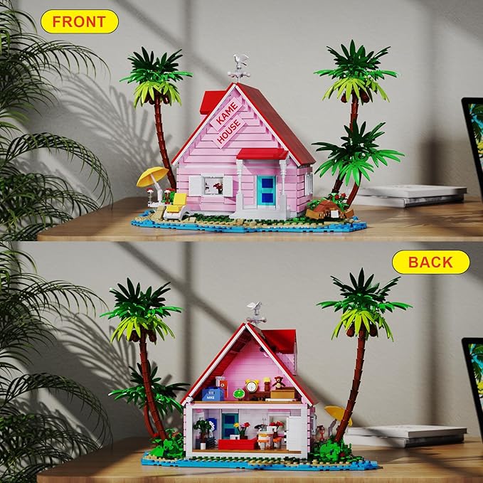 Kame House Building Kit, Pink Sea View Apartment Architecture Model Building Blocks Toy, Compatible with Lego, Creative Christmas for Anime Fans、Teens、Adults (1423PCS)