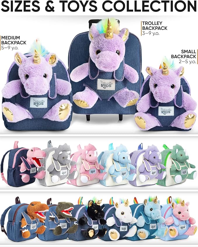 Toddler Luggage for Girls w Unicorn Toys, Kids Rolling Backpack for Girls, Toddler Suitcase, Gifts for 3 4 5 6 Year Old