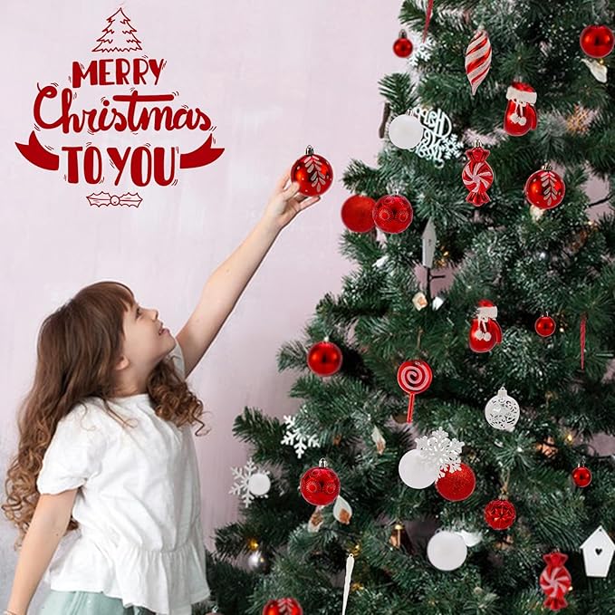 Shatterproof Christmas Ball Ornaments Set, 130 Pack Christmas Tree Decorations, Assorted Hanging Christmas Balls Bulk for Holiday Indoor Outdoor Xmas Party Decor (130 Red)