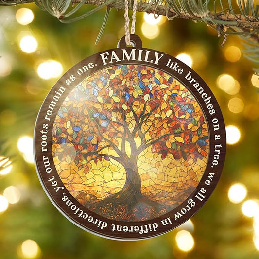 TEEZWONDER Christmas Inspirational Gifts for Family - Suncatcher Christmas Ornaments 2025 - Tree of Life Gifts for Mom Dad Parents Grandparents Women, Family Ornaments Suncatcher Home Decorations