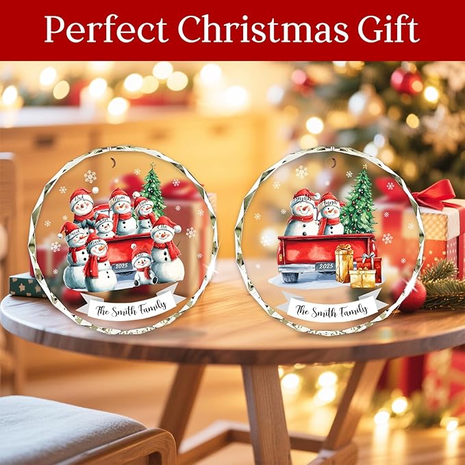 Personalized Christmas Ornaments - Family of 2,3,4,5,6,7,8 Snowman Red Truck Family Christmas Ornament 2025, Custom Name Gift, Holiday Xmas Tree Decoration