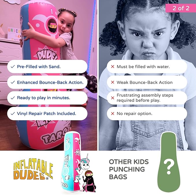 INFLATABLE DUDES Target Bags -Kids Punching Bag | Already Filled with Sand| Bop Bag | Premium Inflatable Toy | Punching Bag for Kids | Enhanced Bounce-Back Action! | Indoor Outdoor -Party Games