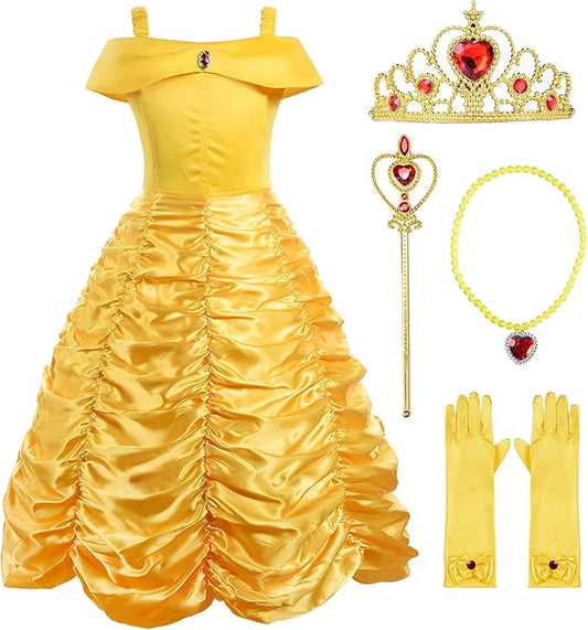 ReliBeauty Little Girls Princess Costume Dress up with Accessories, Yellow