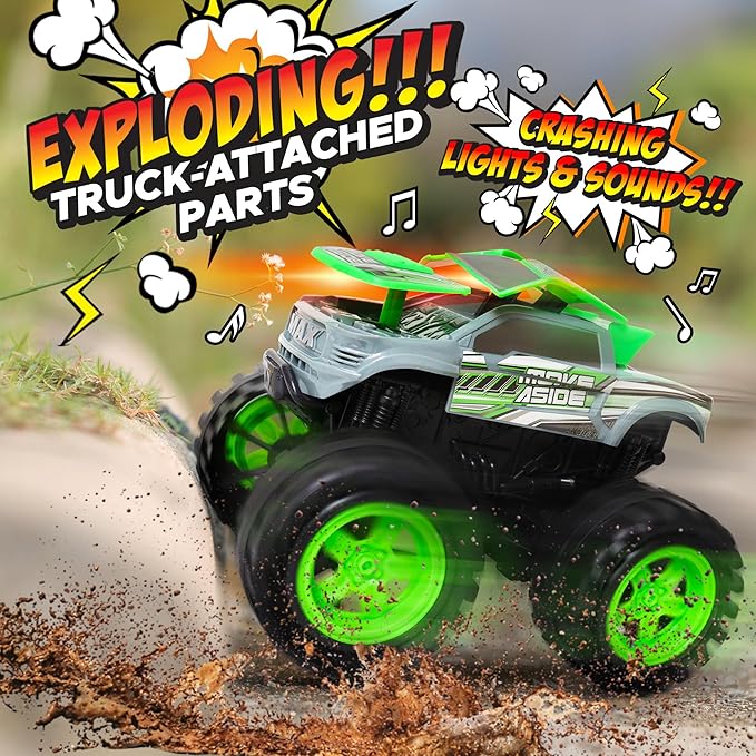 Exploding Monster Truck Toy with Explosive Crash Sounds and Lights, Smash It Up Again and Again, Monster Truck Toys for Boys Kids Ages 3, 4-7 & Above | Toddler Toys for 3 Year Old Boys Gift