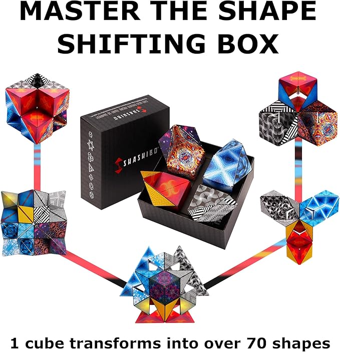 SHASHIBO Gift Box of 4- The Shape Shifting Box (36 Rare Earth Magnets) STEM/STEAM Fidget Geometric 3D Magnetic Transforming Magnetic Box Magic Cube