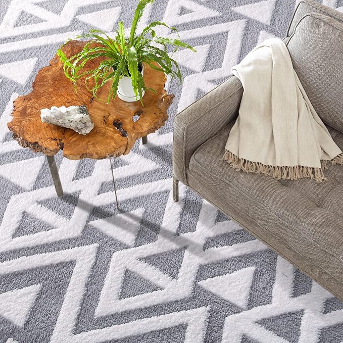 Ompaa Ultra Soft Shaggy Rugs Memory Foam Bedroom Carpet, Grey 3 x 5 Feet, Plush Geometric Textured Area Rugs for Living Room Couch Dorm Bedside Kids Girls Teens Room Nursery Decor Floor Mat