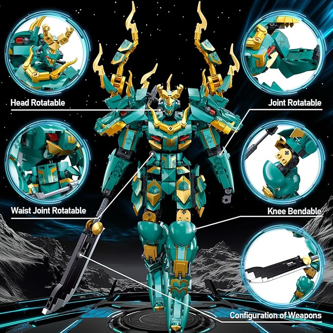 Mech Building Set, Green Dragon Samurai Ninja Action Figure for Adults, Collectible Robot Gift for Kids Ages 8+, Compatible with Lego Mech Set, 704 PCS