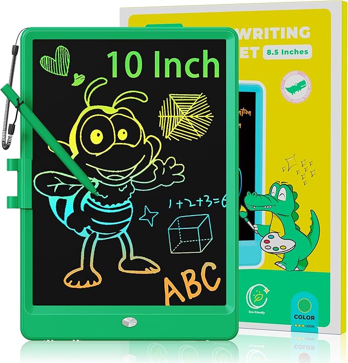 KOKODI LCD Writing Tablet, 10 Inch Colorful Toddler Doodle Board Drawing Tablet, Erasable Reusable Electronic Drawing Pads, Educational and Learning Toy for 3-6 Years Old Boy and Girls(Green)