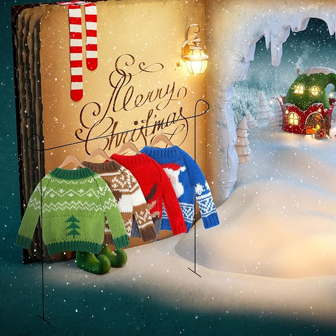 6 Pcs Christmas Doll Clothes Accessories Sweater Set Winter Christmas Doll Outfits Snowflake Snowman Print Knitted Clothing for Decor