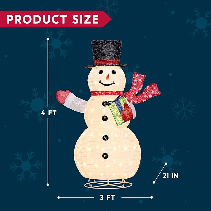 Joiedomi Snowman Christmas Decoration Outdoor, 120 LED Lighted Christmas Holiday Decorations, Collapsible Snowman Yard Lights Backyard Garden Lawn Xmas Decor, Snowman with Gift