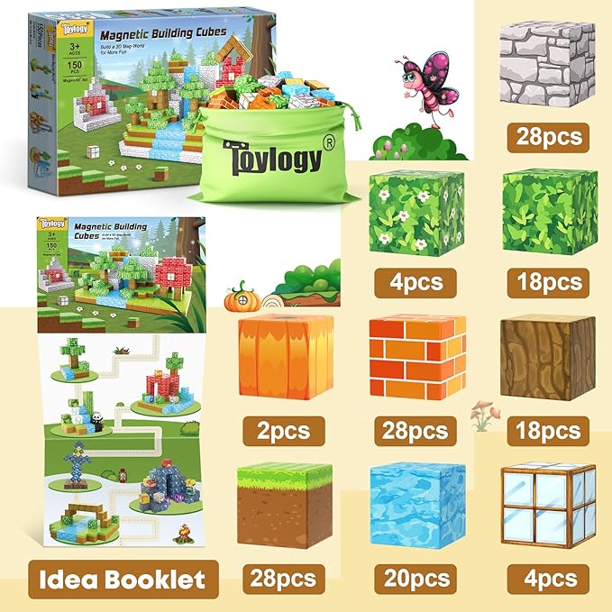 150PCS Magnetic Blocks-Build Mine Magnet World Pumpkin Edition Kids Building Outdoor Toys for 3 4 5 6 7 Years Old Boys Girls, Magnetic STEM Toddler Construction Toys for Halloween Birthday Gifts