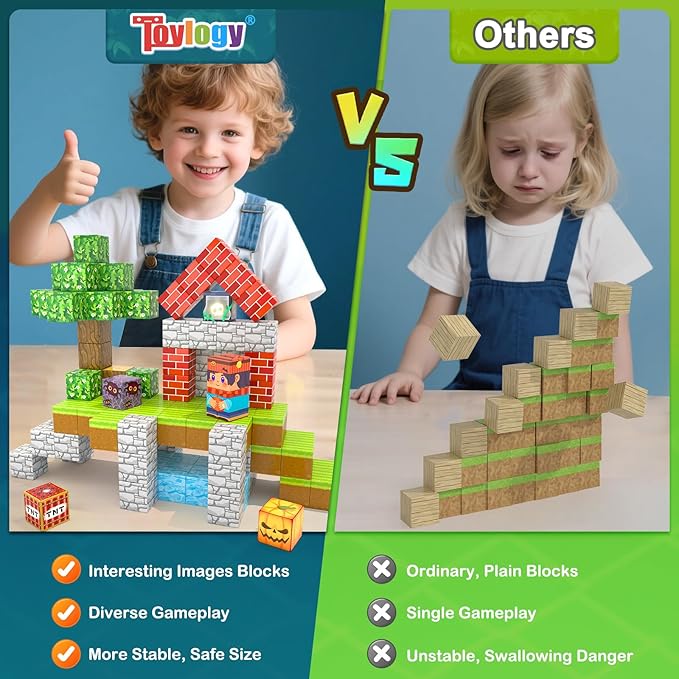 150PCS Large Magnetic Blocks - Build Mine Magnet World Forest Tiles, Magnet Kids Games Classroom Must Haves Toddlers Magnetic Toys for Boys & Girls 3-5 6-8, STEM Montessori Sensory Ourdoor Toys Gift