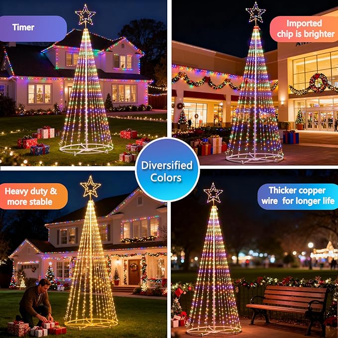 12FT Outdoor Lighting Christmas Tree 650 LED Light Show Christmas Tree with 8 Modes Timer Remote,Tall Star Topped Artificial Christmas Trees Arbol de Navidad for Porch Yard Patio(WarmWhite/Multicolor)