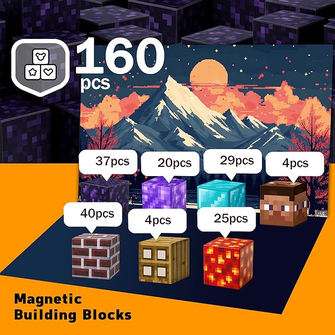 Magnetic Blocks 160PCS - Sword Theme Construction Cubes, STEM Preschool kit, Safe ABS no-Odor, CPC ASTM Certified, Travel-Ready Ages 3–12, Perfect for Birthday