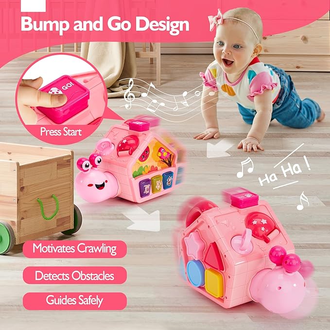 hahaland Baby Toys 6-12 Months, Musical Crawling Toys 6-18 Month Snail Toys for 1 Year Old Girl Gifts,Educational Toddler Toys Age 1-2 Busy Activity Cube, 1st Birthday Girl Gifts Toddler Gifts