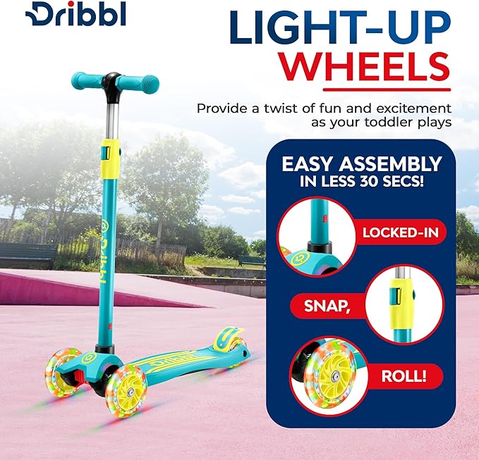 3-Wheel Kids Scooter - Lean-to-Steer Technology, Adjustable Height Handlebar, Wide Deck, Scooter for Boys & Girls Ages 3+, Child Safety Approved, Support Riders Up to 165 lbs, Aqua and Yellow