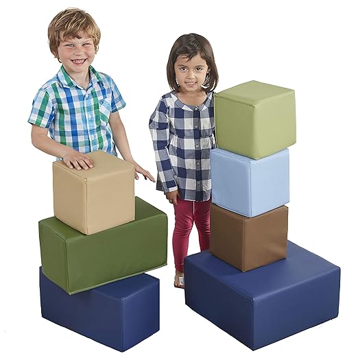 ECR4Kids SoftZone Big Foam Building Blocks, Soft Playset, Earthtone, 7-Piece