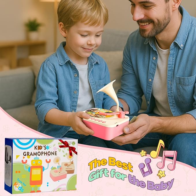 Kids Phonograph Toddler Record Player， with 96 Learning Cards, Early Education Machine Record Player Music Box Storyteller pop Speakers, Gift for Boys and Girls