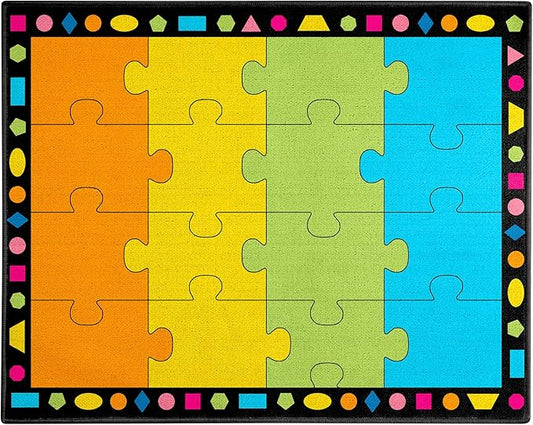 Booooom Jackson Elementary Classroom Rug - 16 Seats Carpet 6'5"x8'5" (260x200cm) - Colorful Puzzle Seating With Non-Slip Backing for Preschool and School Kids