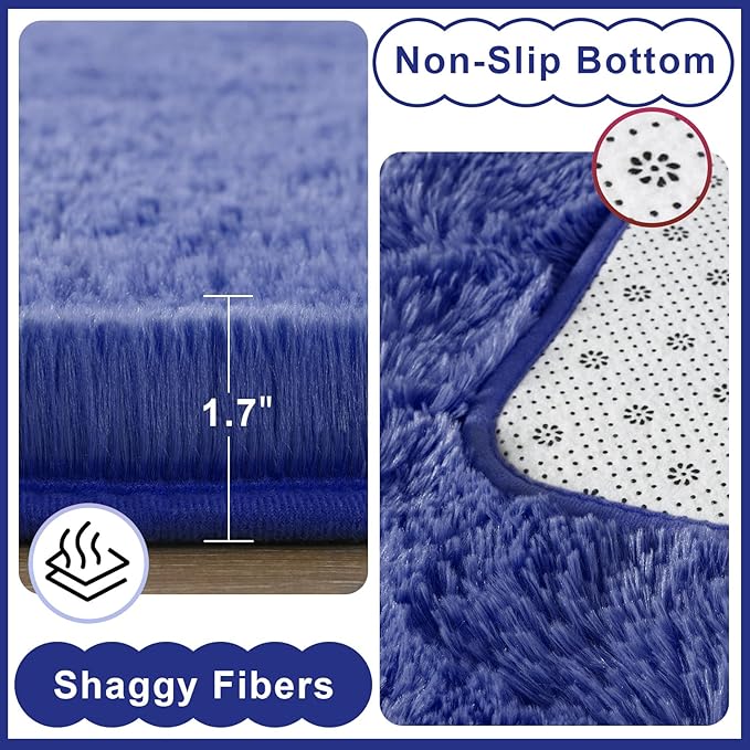 Ompaa Fluffy Runner Rugs, 2x6 Feet Navy Blue, Super Soft Shaggy Carpet Fuzzy Long Fur Rug for Bedroom Living Room Dorm, Plush Kids Playroom Baby Girls Nursery Decor Mats