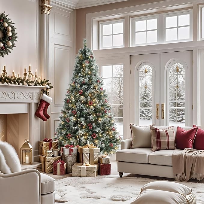 Prelit Christmas Tree with Lights 9ft - Premium Artificial Christmas Tree, with 2270 Branch Tips and 900 Warm Lightsm, Support Automatique, Easy Assembly,Perfect Choice for Xmas Decorations