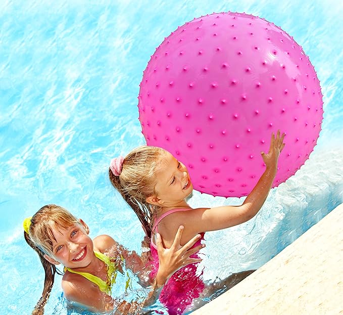 Large Sensory Massage Ball for Kids, 2 Pack 33.5" 85cm Pink Bouncy Exercise Balls for Toddlers, Big Inflatable Toys with Tactile Spikes, Outdoor Giant Yoga Balls, Large Beach Ball
